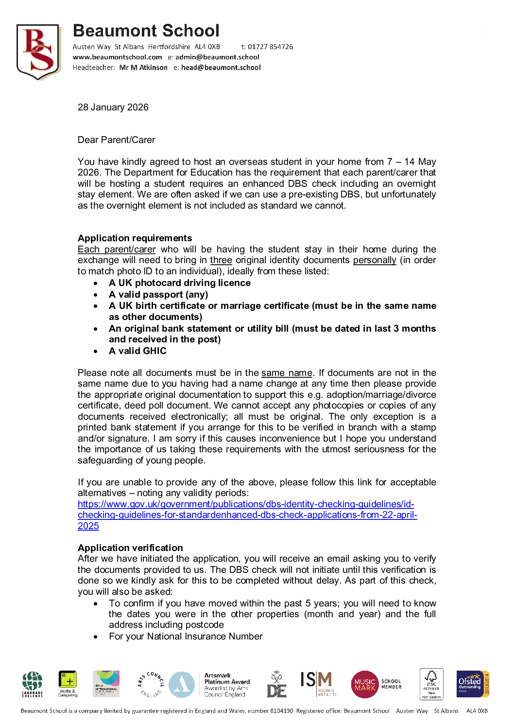 German Exchange 2026 Letter 28 January 2026