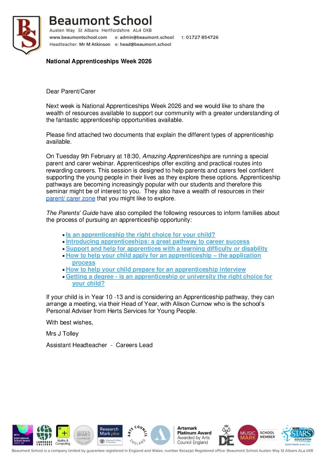 Apprenticeship Week Letter 6 February 2026