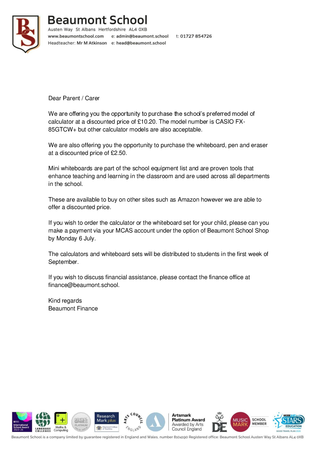 Calculator Letter May 2026