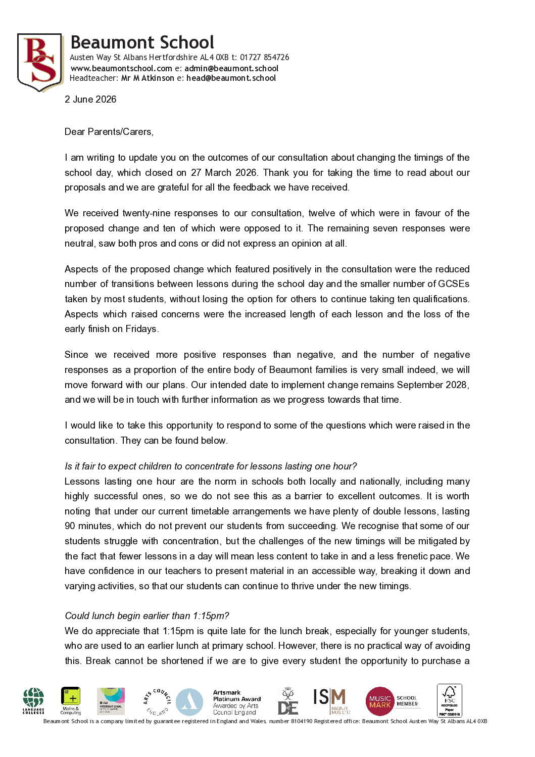 Consultation Response Letter 3 June 2026